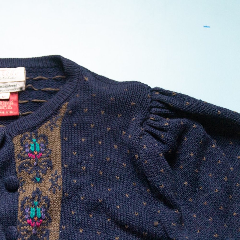 80s Susan Bristol Hand Embroidered Cottage Heart Cardigan Sweater Grandma Medium - Picture 4 of 8